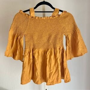 Girls Goldenrod Cold Shoulder Smocked Bell Sleeve
Top, Small